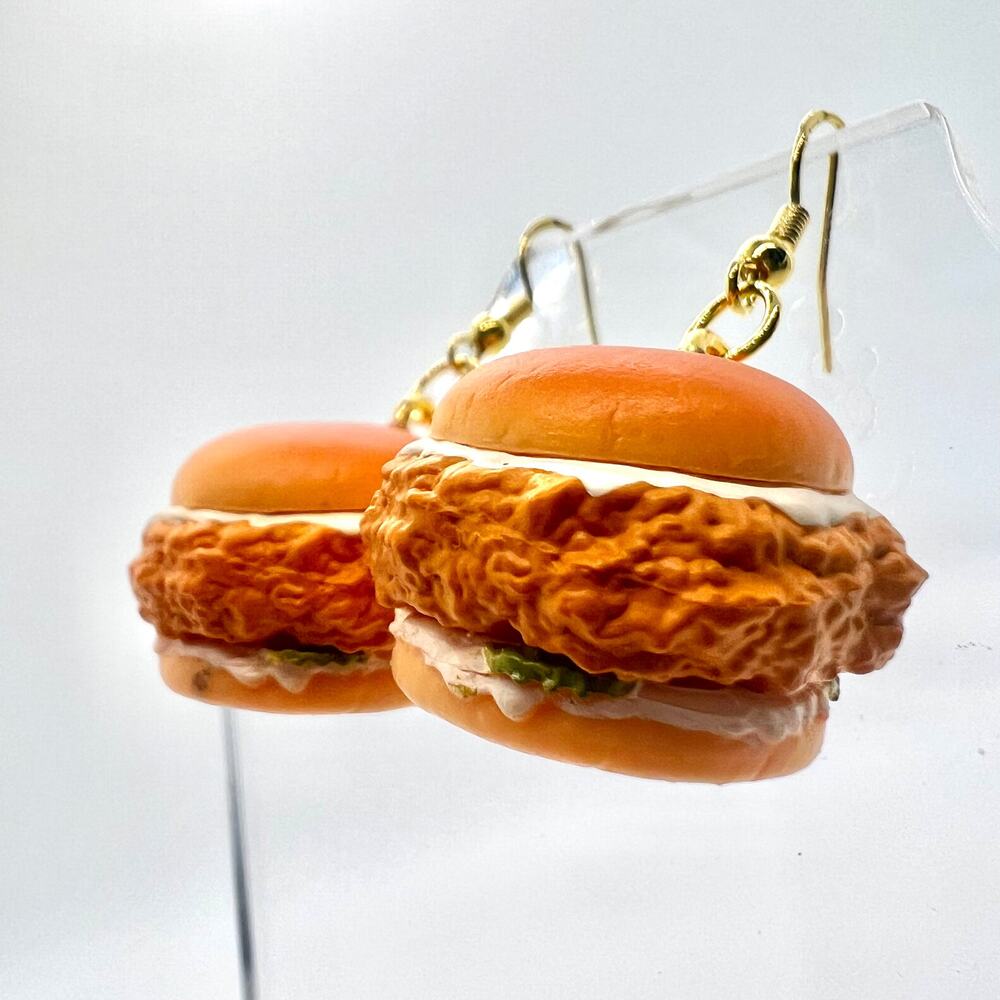 Chicken Sandwich Earrings - KFC Earrings - Food Earrings - Fried Chicken Earring - Picture 7 of 10
